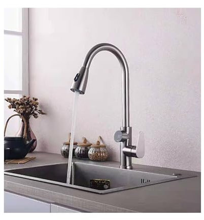 WRJAHCG Mischbatterie Küche,Niederdruck Armatur Küche Schwarz,Küchenarmaturen,Küchenamaturenset,Touch on Wasserhähne,Küchenarmatur Aus Edelstahl,Silber