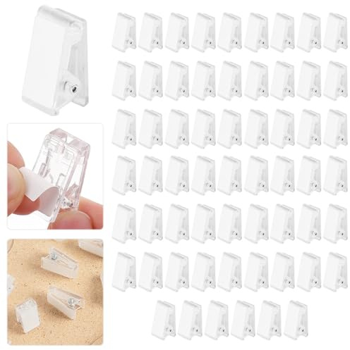 MININUSI 60 Stück Kunststoffklammer, Doppelseitig Selbstklebende Klammern Wandclips, Transparent Klebende Federclips, Wand-Clips für Poster Fotodokumente Adhesive Clips zum Aufhängen Self Fotoclips