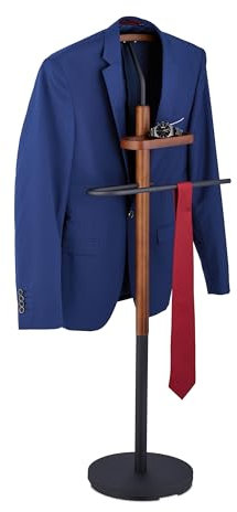 Relaxdays Galán de Noche con Balda para Joyas, Camisa y Pantalón, 116x47x28 cm, MDF y Acero, Mozo Perchero, Negro/Marrón