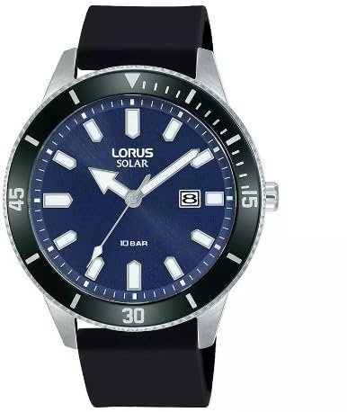 Lorus Men's Solar (43mm) Dark Blue Dial/Black Silicone Strap RX319AX9