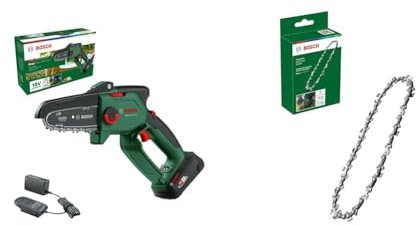 Bosch Akku - Mini Kettensäge EasyChain 18V-15-7 (Kettengeschwindigkeit: 6,95 m/s; mit 2,5-Ah-Akku und Ladegerät) + Bosch Sägekette für Mini-Kettensäge EasyChain 18V-15-7