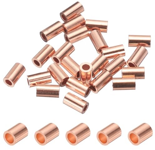 PATIKIL 1,2mm (3/64) Manicotti Arresto per Fune Metallico, 25 Pezzi Estremità del Manicotto ad Anello Crimpatura Rame Ghiera Crimpatrice per Cavi Metallici, Tono Oro