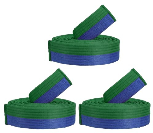 PATIKIL Cinturón de Ranking de Taekwondo de Colores Paquete de 3 1.6 x7Ft 2.2M Cinturones de Artes Marciales de Poliéster Judo Karate para Enseñanza de Entrenadores Verde y Azul
