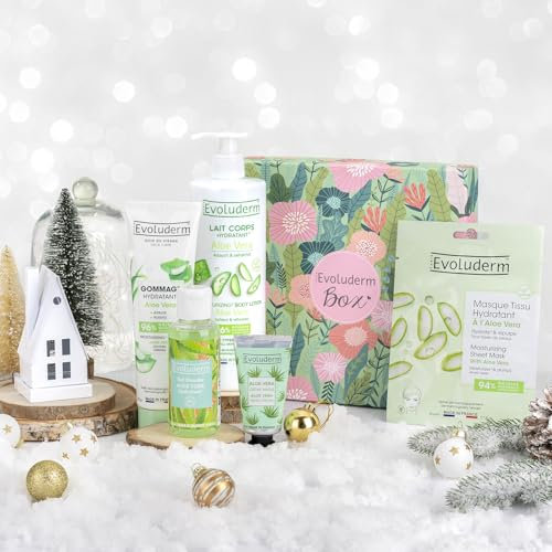 EVOLUDERM – Coffret Cadeau 100% Aloe Vera – 5 produits – Origine Naturelle - Végan – Made in France - Box Harmonie - Idée Cadeau - Idéal cadeau Noël, Anniversaire, Fête des Mères (Spring)