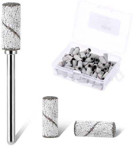 80 Pcs Nail Drill Bit Small Sanding Bands for Nail Drill, Nails Sanding Drills Bits Set with 5.2mm Mini Mandrel Bit 180 Grit Sand File for Nails Tech Must Haves (White)