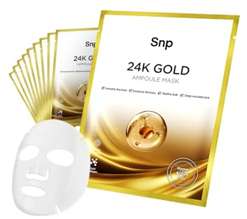 SNP 1000mg Collagen + 24K Gold Ampoule Sheet Mask | Collagen Face Masks Skincare | Tightening, Hydrating, and Nourishing | Korean Skin Care | Overnight Face Masks | Moisturizing Face Mask | 10 Sheets