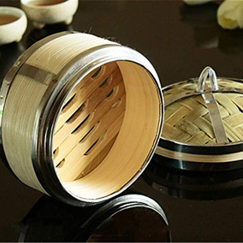 Olla para cocinar, Lcuihong - Vaporera de bambú con Borde de Acero Inoxidable, vaporera de bambú, Platos para Dim Sum, vaporera de Pescado, Cesta de Madera para cocinar al Vapor, Herramienta