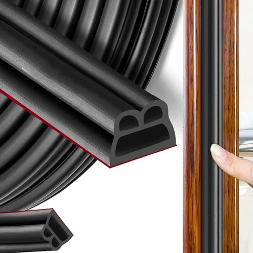Rubber Weather Stripping Door Seal Strip, D-Shape Door Seam Sealing Strip, Self-Adhesive Thickening Windshield Strips, Universal Door Frame Seal for Windproof, dustproof and Impact-Proof (Black, 6M)