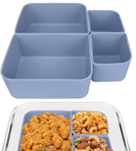 Linkidea 4 Pcs Lunch Box Insert Divider Replacements, Food Grade Bento Box Accessories for Food Dividing, Lunch Box Dividers Fits to Glasses Bento Lunch Box (Blue)