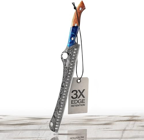 Jikko® SteelFang Edition – Japanese Brisket Knife 12 with Olive Wood & Blue Epoxy Handle | Premium Butcher & Carving Knife for Meat, BBQ, and Brisket Slicing – Ultra Sharp Stainless Steel Blade