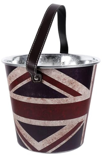 BEBEMOKO Vintage Metal Ice Bucket Union Jack Pattern, Thickened Iron Party Wine Holder for Outdoor Camping, Picnics, Bars and Restaurants, Handheld Drinks Cooling Bucket