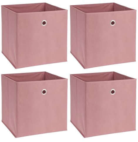 Murago - 4er Set Faltbox ca. 30x30x30 cm Rosa - Würfel Aufbewahrungsbox faltbar Aufbewahrungskörbe Einschub Korb Boxen Box Stoff Altrosa für Kleidung Spielzeug Kinderzimmer Baby Regalkorb Klappbox