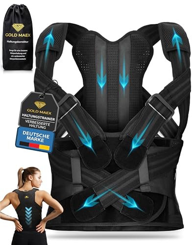 Gold Maex® Haltungskorrektur Rückengurt – kräftige Lendenstütze, kein starker Schulterzug nötig – inkl. QR-Videoanleitung zur perfekten Einstellung – Größe M (80–90 cm)