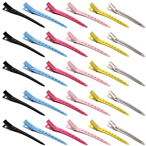 Gekamoyue 30 Piezas Pinzas Pelo de Seccionamiento, Metal Pinzas pelo Peluqueria de Duckbill, 9cm Pinzas Pelo Peluqueriade Profesional con Caja, Hair Clips para Mujere(Vistoso)