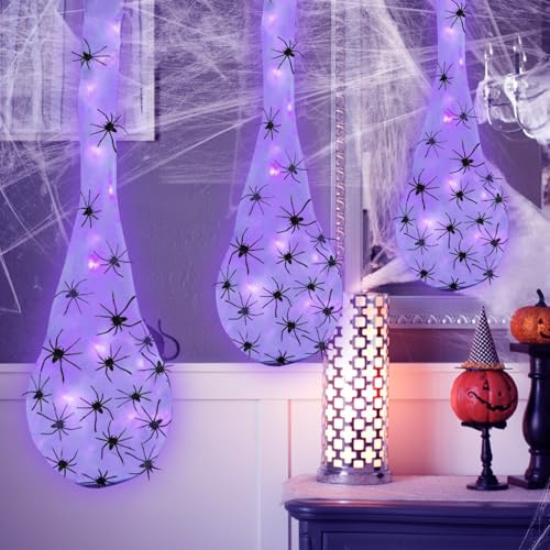 GAROMIA 3pcs Halloween Deko Spinnennetz Halloween Hängende Leuchtend Spinne Eier Säcke 39.37 in Spinneneiersäcke Spinnen Eier Spinnennetze Dekoration für Indoor Outdoor Garten Hof Rasen Party-Lila