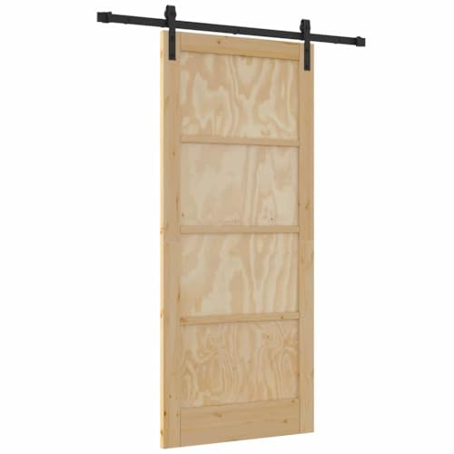 vidaXL Schiebetür Braun 86 x 198,5 cm Massives Kiefernholz, Flur Tür, rechteckig moderne Schiebe, Kiefernholz Innenraum, platzsparend, elegantes minimales Design