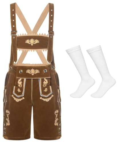 Joyesplay Lederhose Herren Tracht Oktoberfest Trachtenhose Trachtenlederhosen Kurz Bayrische Lederhosen Männer für Oktoberfes Mann