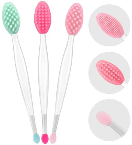 Lippen-Peeling-Bürste, doppelseitiger Lippenpeeling-Peeling und Silikon-Lippenpinsel, Peeling-Werkzeug, Aufhellung für dunkle Lippen, Nasenschrubber, Lippenmaske, Applikator, 3 Stück
