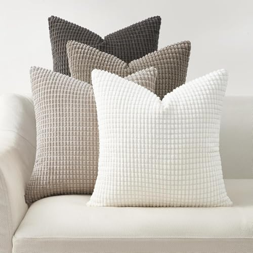 Topfinel Boho Kissenbezug 40x40 cm Natural 4er Set Kordsamt Kissenbezüge Kissenhülle sofakissen dekokissen deko für Sofa Schlafzimmer Wohnzimmer Kinder flauschig Farbverlauf
