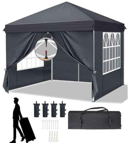 LEADZM Pavillon 3x3 m, Faltpavillon Premium Setup Metallrahmen,Wasserdicht UV-Schutz 50+ Stabil, Höhenverstellbar,Gartenzelt Partyzelt für Camping,Party (Anthrazit/Dunkelgrau, 3x3 m-4 Seitenteilen)