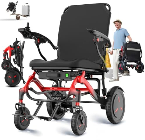 ZQHQKJ Elektrorollstuhl faltbar ultraleicht rahmen 14,5 kg (T1000 Carbon+Alu), 2×250W (500W), Akku 10/15/20/30 Ah – 18/25/35/50 km, 4D-Federung, 7/11 PU, Magnesiumfelgen, max. 6 km/h,30Ah