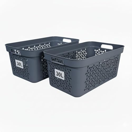 Plastard Wäschekorb 2er Set 30 Liter Blau aus Kunststoff mit Griffen | Stapelbar, robust & leicht zu reinigen; ideal für Bad, Kinderzimmer & Camping; BPA-freie Wäschewanne, leichte Wäschebox