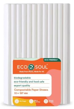 ECO SOUL Paper Straws – Compostable & Biodegradable | Pack of 50 | 10mm, Eco-Friendly | Non-Bendable – Ideal for Cold Drinks, Cafes, Restaurants & Parties