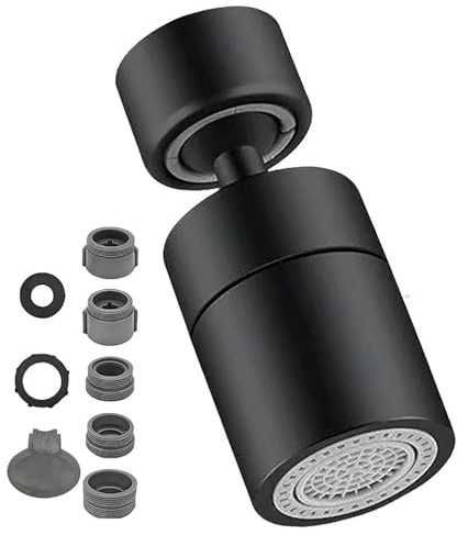 Aeratore Rubinetto Cucina,360° Girevole Rompigetto Universale per Rubinetti da Cucina con due Tipi di Getti Gotabile Lavello da Bagno 2 Modalità Aeratore Filtro Anti-spruzzo(Nero)