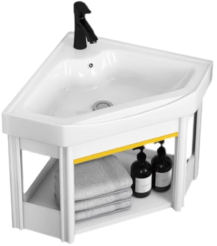 Lavabo da bagno a parete combinato con lavandino in ceramica e rubinetto per piccoli spazi