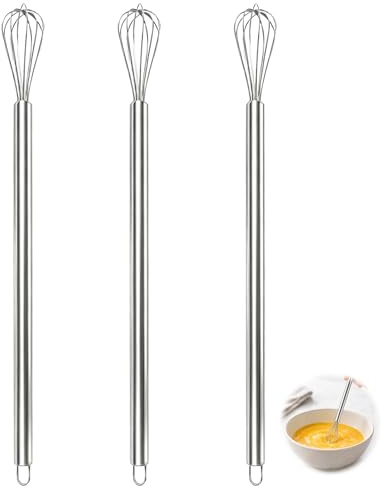 ZunAnBoCDP 3 PCS Petits Fouets en Acier Inoxydable, 23cm Mini Fouet pour Tasses et Bols, Fouet Robuste et Ergonomique pour Battre Œufs, Crème et Sauces, Cuisine Compact pour Préparer Boissons Chaudes