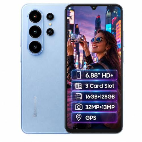 Blackview Wave 10C Smartphone 4G AI Offerte, 6,88 HD+, 16GB+128GB (2TB Esterna), 3 Assistenti Intelligenti AI, Fotocamera 32MP+13MP, Slot per 3 Schede, Android 16 Dual SIM Cellulare GPS, Blu