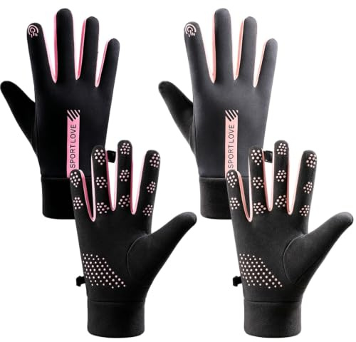 Ruiunchu 2 Pairs Netball Gloves Waterproof Gloves with Grip | Sports Gloves Women,Warm Touchscreen Lightweight Hiking Gloves Women for playing Netball Biking Cycling Running Driving Walki
