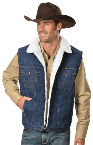 Wrangler Chaleco de mezclilla con forro de sherpa para hombre, Denim/Sherpa, Medium