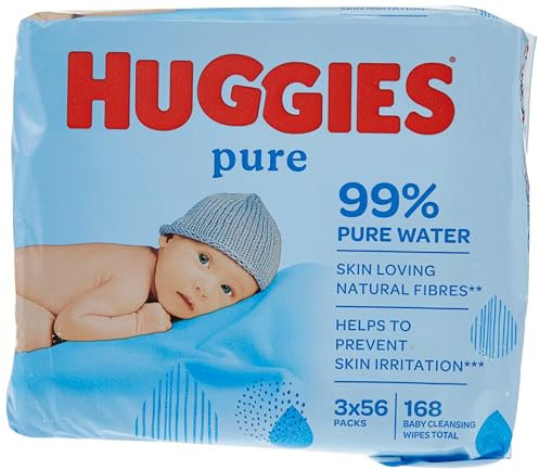 Huggies Pure, Salviette neonato, 672 Salviette con 99% acqua pura e 65% fibre assorbenti naturali, 12 Confezioni da 56 Salviette