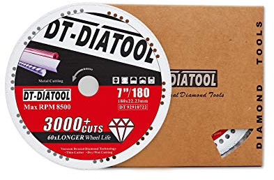DT-DIATOOL Lot de 2 disques à tronçonner diamantés en métal 180 x 22,23 mm pour barres d'armature en acier et fer