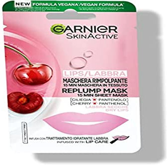 Garnier Maschera in Tessuto per Labbra, Formula Super Idratante e Rimpolpante, Con Ciliegia e Pantenolo, Confezione da 1