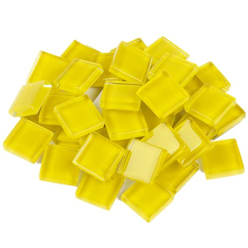 Glasmosaikfliesen Mosaiksteine 200g, Bulk-Quadrat Glassteine Glasfliesen, Glasstücke für Basteln, Haus Deko,1,5 x 1,5 cm(Gelb)