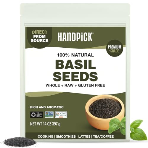 HANDPICK Holy Basil Seeds (397g/14oz) Gluten free, Raw Sabja, Tukmaria Seeds from India, Packed in Resealable Zip Lock Pouch