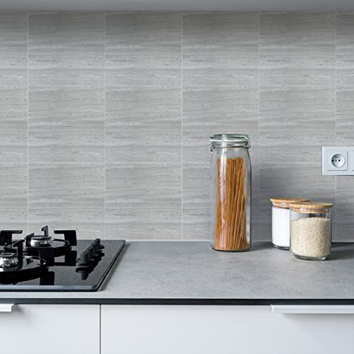 Piastrelle Adesive Cucina 15x15 Marmo Grigio Chiaro Piastrelle Adesive Bagno Pavimento Adesivo Paraschizzi Cucina Adesivo Piastrelle Ceramica Carta Adesiva per Mobili Vintage（12 pezzi）