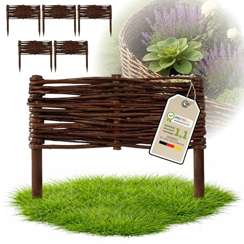Floranica 5 Stück Beetbegrenzung Weide 10 cm x 30 cm – Rasenkante Weidengeflecht Beeteinfassung, Beetumrandung
