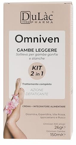 Dulac - Kit Omniven Gambe Leggere Integratore e Crema con Diosmina | con Rusco e Vite Rossa, effetto freddo, ideale per gambe pesanti e stanche, uso quotidiano, Made in Italy