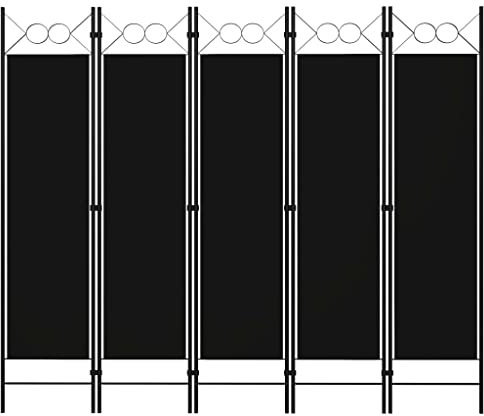Paravent Raumteiler Innen Vintage 5-teilig Beidseitig Room Divider Wall Raumteiler Stehend Trennwand Sichtschutz Spanische Wand Sichtschutzwand Wohnzimmer Retro, Schwarz 200 x 180 cm