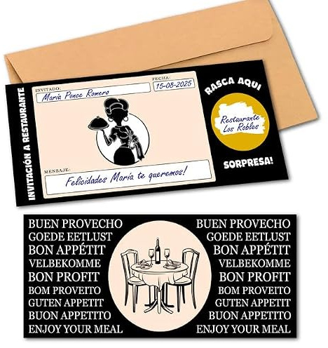 SOULART GRAPHICS | Tarjeta regalo restaurante | Vale cena o comida rasca y gana| Regalo pareja original | Tarjeta regalo para rellenar | Cupón personalizado | Regalo romántico San Valentín