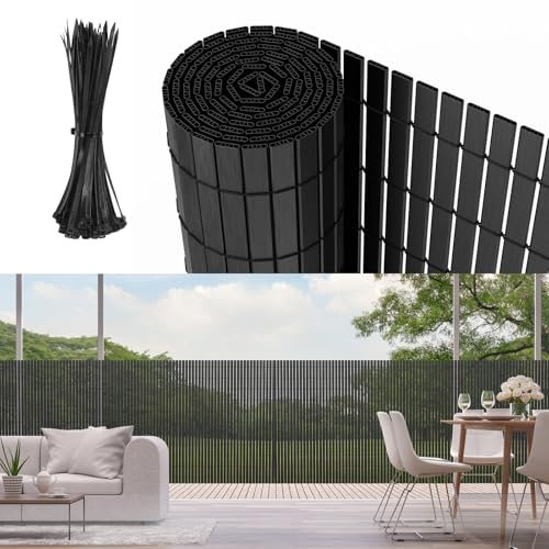 Canisse Brise Vue en PVC Résistante aux UV et aux Intempéries fixation avec colliers de serrage inclus, 120x300cm, Renforcée avec 3 Lattes Clôture d'Intimité pour Jardin, Balcon et Piscine, Anthracite
