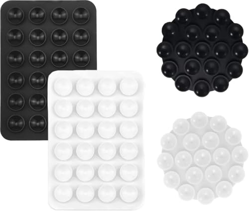 DaiUni 4 Stücke Multifunktion Silikon Handyhalterung, Silikon Saugnäpfe für Handy, Saugnäpfe für Alle Handy-Modelle, Anti-Rutsch-Handyhalter für Selfies und Videos(Schwarz und weiß)