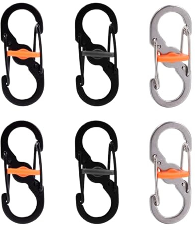 VBSYUYQ 6 Pcs S-Shaped Mini Carabiner Clips, Sliding Lock for Backpacks | 6 pack s-shaped mini carabiners, dual spring gates with sliding lock, stainless steel finish, for keys bags daily outdoor use