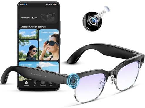 Mingtawn AI-Smartbrille – 8MP Brille mit Anti-Verwacklungsfunktion, 290 mAh, BT-Anrufe, 4K-HD-Kamera mit Videoaufzeichnung, Zwei Mikrofone, IP66, Simultanübersetzung/GPT-Objekterkennung (Blau licht)
