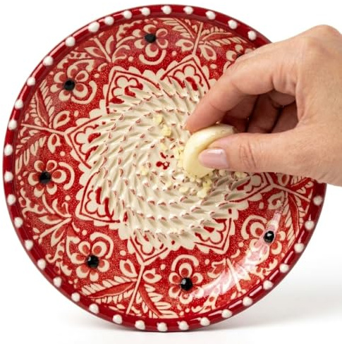 Barro Ceramic Garlic Grater Plate Andalusian Red, Hand-Painted in Spain
