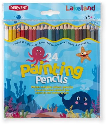 Derwent Lakeland Painting Pencils for Kids - Pack of 24 Watercolour Pencils, Kids Painting Pencil for Arts and Crafts, Assorted Colours