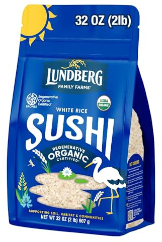 Family Farms - Organic California Sushi Rice, Japanese Style Short Grain Rice, Perfectly Sticky, Pantry Staple, Non-GMO, Gluten-Free, USDA Certified Organic, Vegan, Kosher (32 Oz)